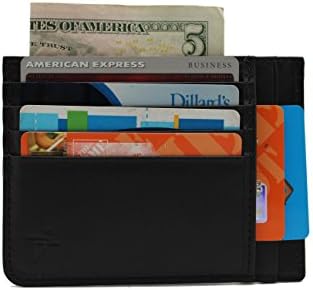 Calf leather Flat Slim Card Case Holder 53-03 Black Front Pocket Wallet