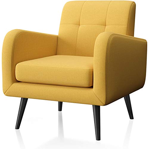 JustRoomy Upholstered MidCentury Modern Accent Chair Comfortable Fabric Armchair Bedroom Chair