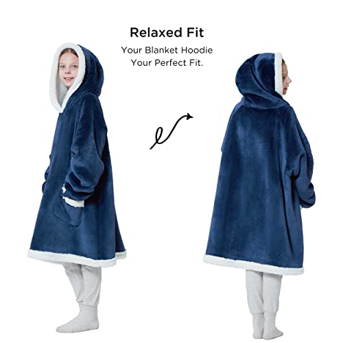 BEDSURE Wearable Blanket Hoodie for Kid Sherpa Fleece Hooded Blanket