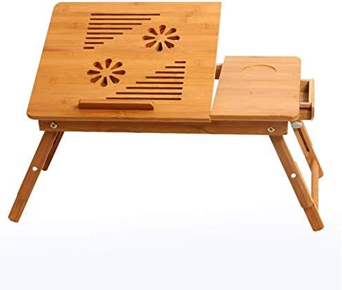 Tables Coffee Laptop Desk Adjustable Laptop Desk 100% Bamboo with USB Fan Foldable Breakfast Serving Bed Tray with Drawer