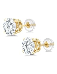 Charles y Colvard 6 mm VG Moissanite Oro Amarillo De 1,50 quilates 14 K fricción Back Ronda 4 Prong Tuerca (1,36 quilates Moissanite, Si2   100% Eye Clean), color blanco