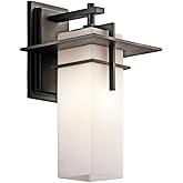 Kichler Caterham 14.75" Outdoor Wall Light in Olde Bronze®, 1-Light Exterior Porch Light Wall Sconce with Satin Etched Cased 