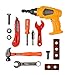 Playkidz Tool Set for Kids 14-Piece Boys & Girls Toy Playset w/Construction Hard Hat, Working Electric Power Drill, Hammer, Screwdriver, Wrench & Other Realistic Accessories Recommended Ages 3+