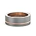 Mens Wedding Band 8mm White Brushed Tungsten Ring Thin Side Rose Gold Groove Flat Edge Comfort Fit