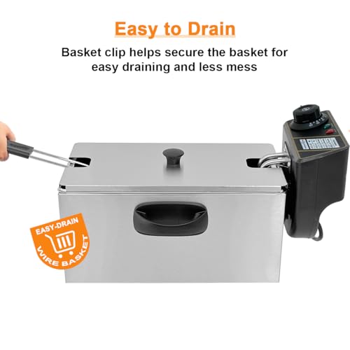 4L Electric Deep Fryer, 2000W Deep Fat Fryer with Adjustable Temperature Control Stainless Steel Frying Basket Lid, Electric Oil Frying Machine for French Fries Chicken Wings Home Kitchen Restaurants