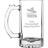 Cinco De Mayo Personalized Beer Mugs, 16 oz Laser Engraved Custom Cinco De Mayo Beer Mug Gift, Engraving Included Prime