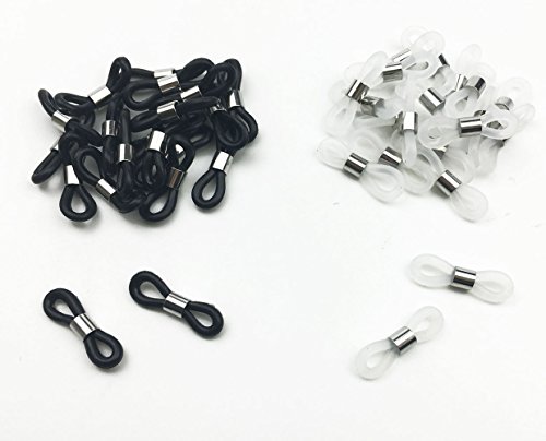 Hyamass 40pcs Silver Coated Cylinder Copper Bead Black and Translucent White Anti-slip Rubber Ends Retainer Connector Holder for Eyeglass Chain Necklace Chain - Thumbnail 2