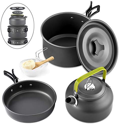 GreensKon Camping Cookware, Aluminum Nonstick & Lightweight Cookware Set with Kettle Outdoor Camping Pans for 2-3People, Portable Cook Set or Camping Hiking BBQ Picnic