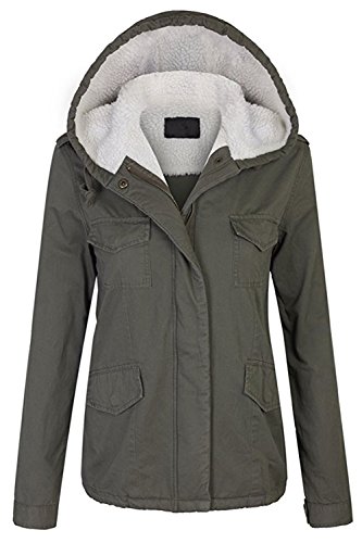 FASHION BOOMY Womens Zip Up Military Anorak Jacket W/Hood (Small, AC-Olive)