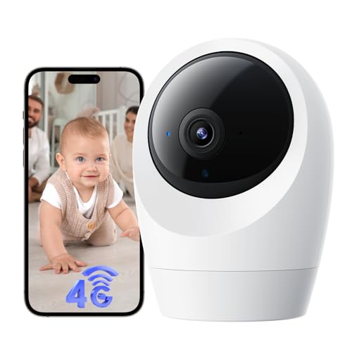NUASI 24/7 Recording 4G LTE Internal Camera with SIM, 2K Indoor Camera 4g, 360° PTZ Camera Indoor Surveillance, Motion Detection, 2-Way Audio