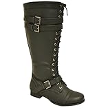 Twisted Women's Trooper Knee-High Extended Calf Faux Leather Military Boot