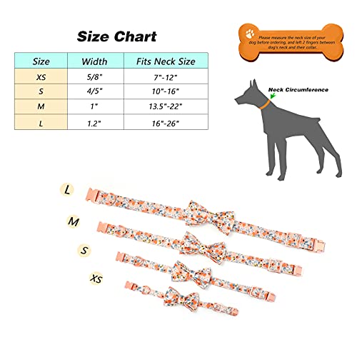 WHIPPY Soft Bow Tie Dog Collar Adjustable Cute Bowtie Dog Collars with Metal Buckle for Small Medium Large Dog Girls Boys, Orange, S