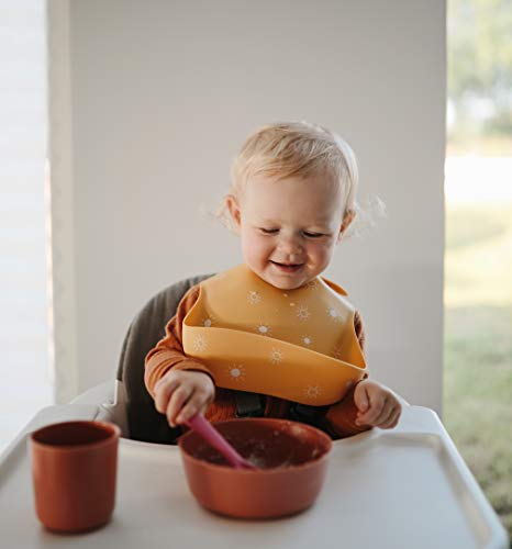 mushie Silicone Baby Bib | Adjustable Fit Waterproof Bibs (Sunshine)