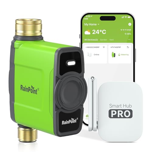 RAINPOINT Irrigation Computer WLAN with Brass Inlet and Outlet, Smart Irrigation Control, APP/Voice Control, Weather Based, Automatic Watering for Garden Lawn, 6 Schedules