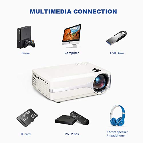 Universal Mini Projector, Multimedia Home Theater Video Projector with +21% Brightness 50,000 Hours Support HDMI VGA USB AV SD Laptop/iPad Smartphone Xbox for Movie Game Party(2018 Upgraded) (White) - Thumbnail 6