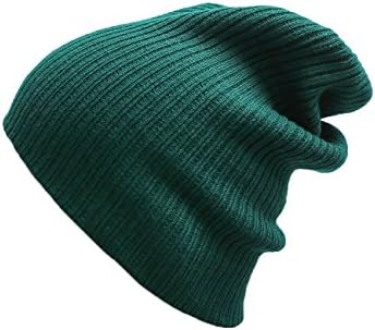 EVRFELAN Slouchy Beanie Casual Knitted Winter Hat Cuffed Plain Warm Cap Pure Color Simple Skull Cap for Women Men(Green)