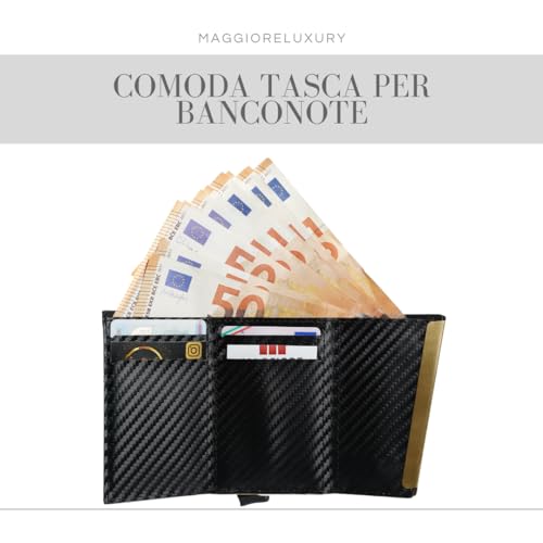 MAGGIORE LUXURY Unisex Wallet Double Card Holder Up to 12 Cards Genuine Leather for Men and Women Protection Rfid Protection Italian Quality Free Coin Purse Double Gold Wallet Milan