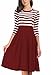 AAMILIFE Women's Vintage Stripe Scoop Neck 3/4 Sleeve Swing Dress Red XL