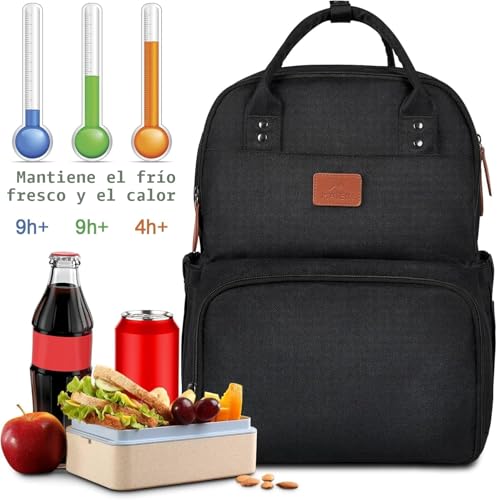 MATEIN 15.6 Inch Laptop Picnic Backpack with Thermal Lunch Compartment, Women's Waterproof Work Backpack, Lunch Backpack for Office, Camping and Travel, Black