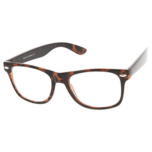 zeroUV - Standard Retro Clear Lens Nerd Geek Assorted Color Horn Rimmed Glasses (Tortoise Shell)