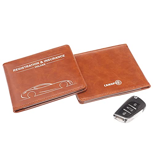 2-Pack Car Registration & Insurance Holder - PU Leather Organizer For Glove Box (Orange)