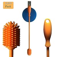 Baby Bottle Brush, Silicone Bottle Brush Cleaner, KoHuiJoo 15" Long Water Bottle Cleaning Brush for Washing Glassware, Milk, Beer, Cup, Decanter, Narrow Neck Brewing Bottle, Vase, Thermos (Orange)