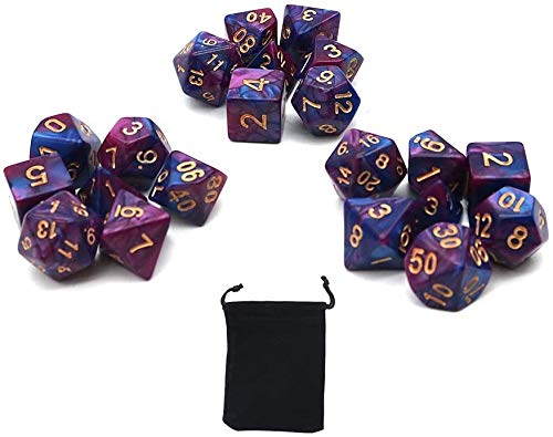 DollaTek Polyhedral Dice Set Table Games Dice 3 Sets Dice 3 x 7 (21 Pieces) Die Series D20 D12 D10 D8 D6 D4 DND dice DND RPG MTG Double Colors One Piece (Purple and Blue)