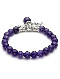 JOVIVI pulsera elástica con dije de la suerte del árbol de la vida con amatista natural púrpura de 8 milímetros.
