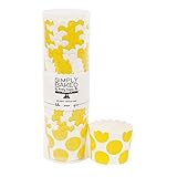 Simply Baked Small Paper Baking Cups White with Yellow Dot 25-Pack Disposable and Oven-safe