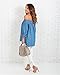 Womens Blue Jean Off Shoulder Floral Embroidery Loose Denim Top Shirt Blouse, Denim Blue, X - Large