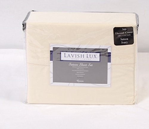 Lavish Lux Bedding 300 Thread Count 100 % Cotton Sateen Weave Silky Soft 4 PC Full Sheet Set - 2 Pillowcases, 1 Flat Sheet and 1 Fitted Sheet, Queen, Ivory