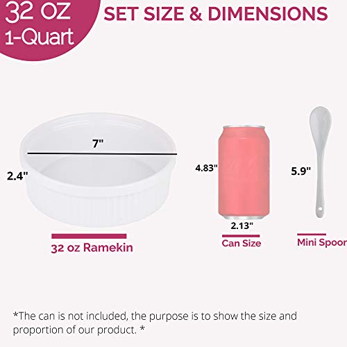 Souffle Dish Ramekins for Baking 32 Oz, 1 Quart Large Ceramic Oven