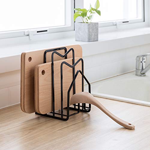 SUNFCON Cutting Board Rack Chopping Board Organizer Stand Holder Kitchen Countertop Pots Pan Lids Rack Organizer Flat Steel 4.92 x 5.71 x 8.46 in. Black