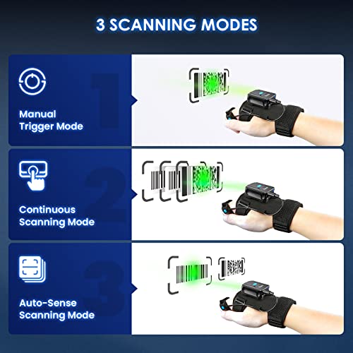 Eyoyo 2D Wearable Glove Bluetooth Barcode Scanner, Left & Right Hand Wearable, Portable 1D 2D QR Finger Ring Wireless Bar Code Scanner Reader Inventory Compatible with iPhone iPad Android Tablet