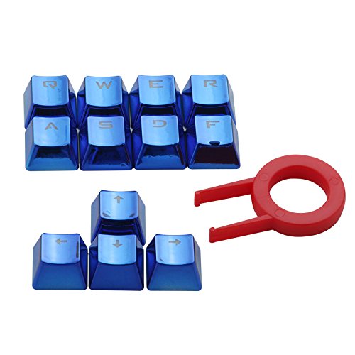 HUO JI E-Element PBT Double Shot Keycap Set - 12 Translucent Backlit Key Cap, Blue Metal Color for All Mechanical Keyboards with Key Puller