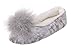 Arctic Paw Slippers for Women - Fleece Lined with Faux Fur Pompoms, Grey, 7-8