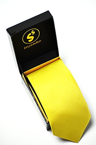 SEXYSANDBOX Silk Tie for Men Solid Color Jacquard Woven Classic 3 inch Wide Handmade Necktie includes Gift Box Sunshine Yellow