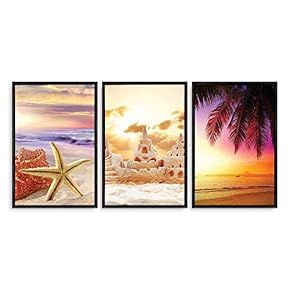 Framed Canvas Wall Art - Romantic Beach - Canvas Prints Home Artwork Decoration for Living Room,Bedroom - 16"x24"x3 Panels