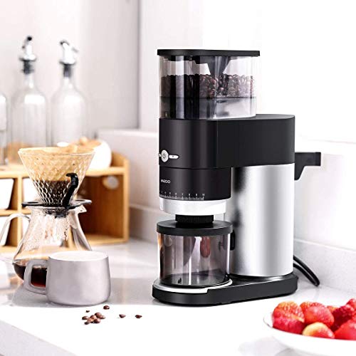 ENZOO Burr Coffee Grinder, Conical Electric Coffee Bean Grinder with Detachable Design for Easy Cleaning, Portafilter Attachment, Built-in Timer, Cleaning Brush and Measuring Scoop Included, Black