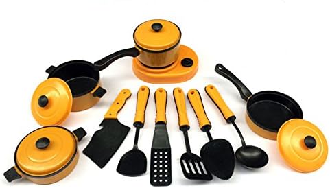 Verphaoed 11 Pcs Mini Pots and Pans Kitchen Cookware Playset Cooking Utensils Set for Kids - Yellow