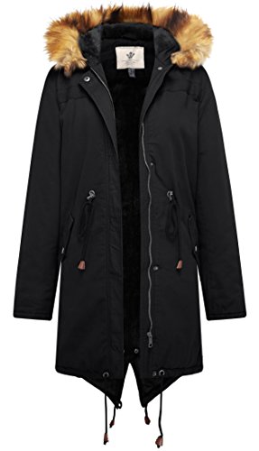 WenVen Women's Mid Length Hooded Sherpa Lined Parka Jacket(Black,Small)