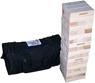 Giant Tumble Tower | Large Softwood Tumbling and Toppling Wooden Timber Blocks Set for Stacking Indoors or Outdoors - Compared to Giant Jenga Garden Game | Comes with Carry Compact Canvas Tote Bag