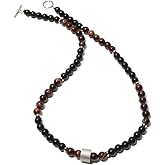 Hovaete 8mm Natural Stone Beads Short Necklace Stainless Steel Beaded Charm Choker Neck Chain Fashion Men and Women Jewelry 21.7 inch(55cm)