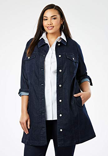 Jessica London Women's Plus Size Long Denim Jacket - Medium Stonewash, 18 W - Thumbnail 4