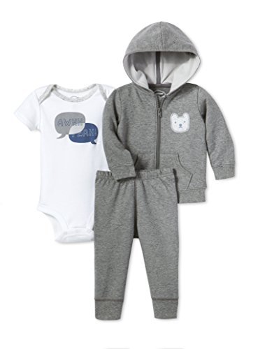 Lamaze Baby Organic 3 Piece Hoodie Set, Grey, 6M