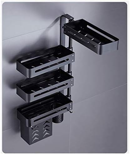 Stainless Steel Rotating Kitchen Shelf, 3-Layer Wall-Mounted Storage Rack, Adjustable Height and Multi-Function (Color : Black)