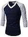 NEARKIN (NKNKR7T621 Unisex 3/4 Sleeve Raglan Design V-Neck Fitted T-Shirts NAVYGRAY US XL(Tag Size 2XL)