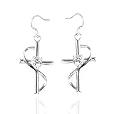 Sephla 925 Sterling Silver Plated 1/2ct Cubic Zirconia Cross Dangle Earrings For Women