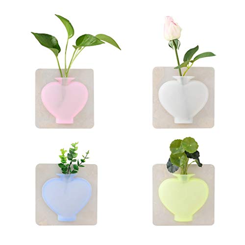 Nesee Silicone Sticky Vase Reusable Wall-Mounted Flower Holder Drilling-Free Hanging Decorative Rubber Vase for Home and Offices Wedding Decoration - Thumbnail 4