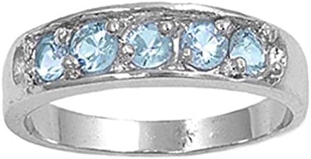 Letter Fashion Silver Ring Rectangle Shaped Aquamarine CZs Solid 4mm Sizes 1-6